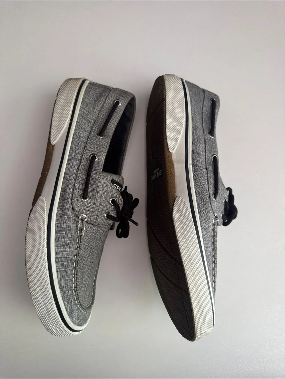 Sperry Memory Foam Top Slider Gray Canvas Moc-Toe Boat Shoes